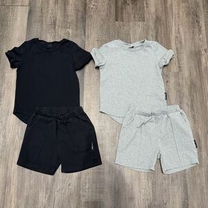 Kids Matching Tee and Short Set - Black & Light Gray
